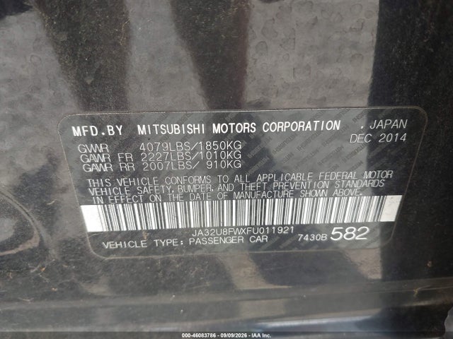 Aukcja sprzedaży 2015 Mitsubishi Lancer Gt, vin: JA32U8FWXFU011921, numer aukcji: 46083786