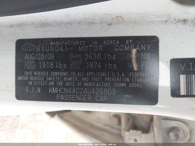 Aukcja sprzedaży 2010 Hyundai Accent Gls, vin: KMHCN4AC2AU426809, numer aukcji: 46083800