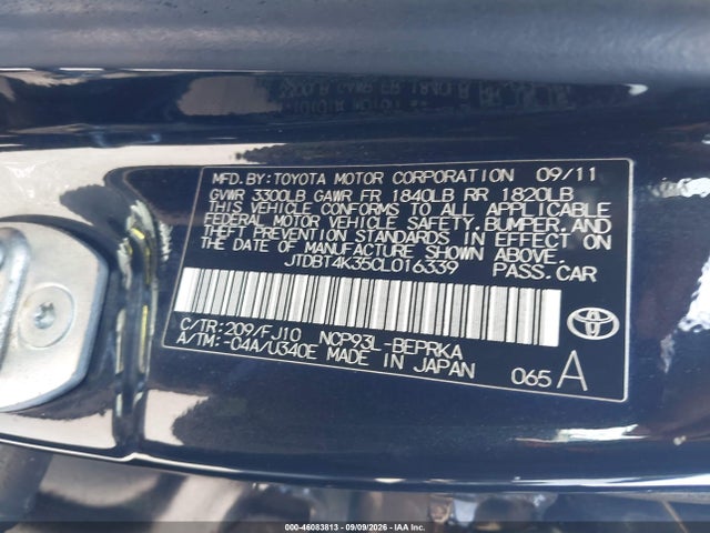 Aukcja sprzedaży 2012 Toyota Yaris, vin: JTDBT4K35CL016339, numer aukcji: 46083813