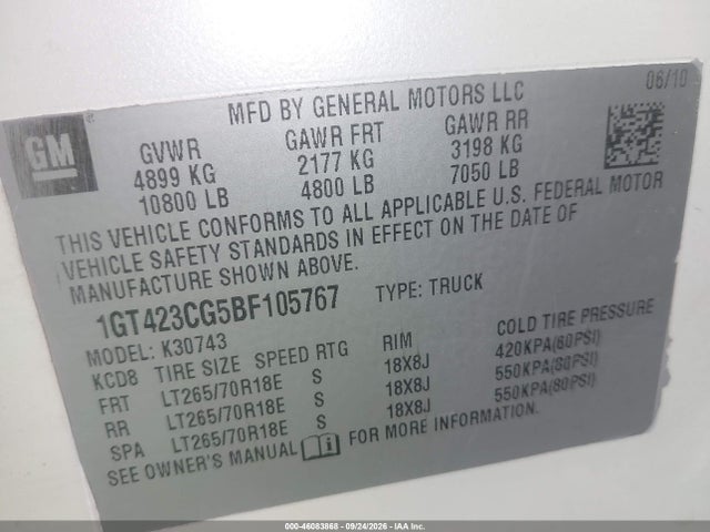 Aukcja sprzedaży 2011 Gmc Sierra 3500hd Sle, vin: 1GT423CG5BF105767, numer aukcji: 46083868