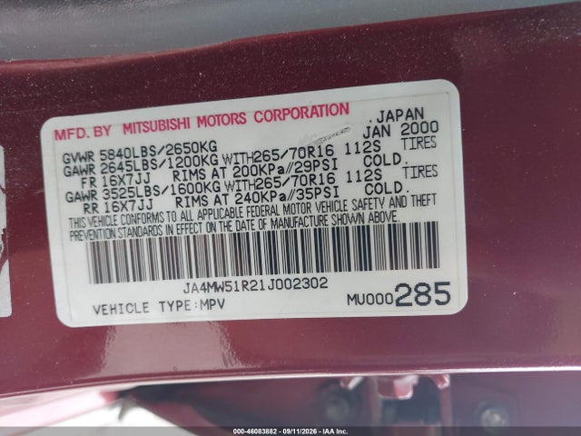 Auction sale of the 2001 Mitsubishi Montero Limited, vin: JA4MW51R21J002302, lot number: 46083882