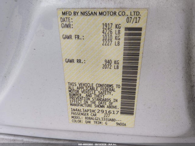 Nissan Altima 2.5 S 2017 1N4AL3AP1HC291617 Image 9