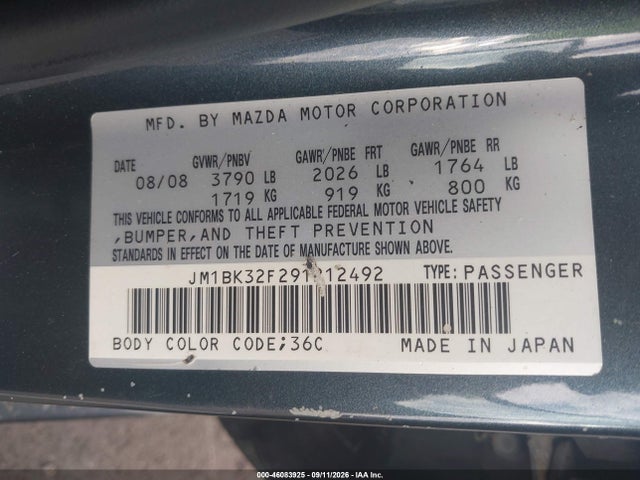 Aukcja sprzedaży 2009 Mazda Mazda3 I Sport, vin: JM1BK32F291212492, numer aukcji: 46083925