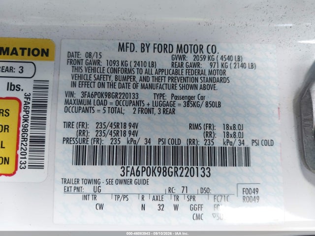 Ford Fusion Titanium 2016 3FA6P0K98GR220133 Image 9