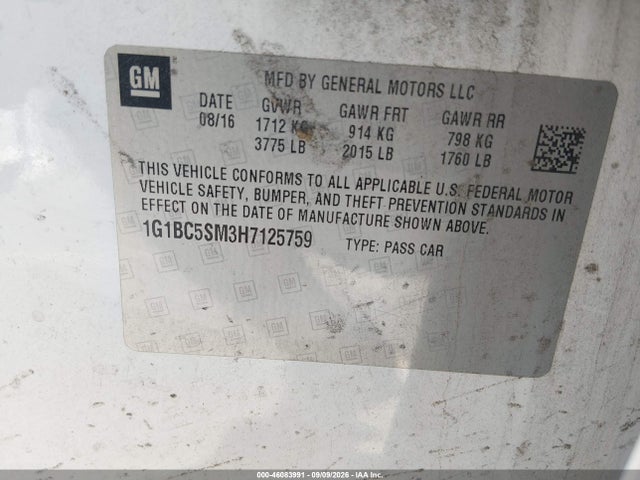 Chevrolet Cruze Ls Auto 2017 1G1BC5SM3H7125759 Image 9