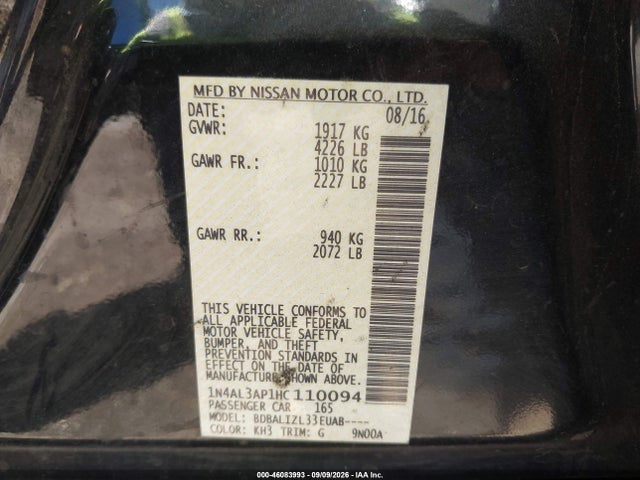 Nissan Altima 2.5 Sv 2017 1N4AL3AP1HC110094 Image 9
