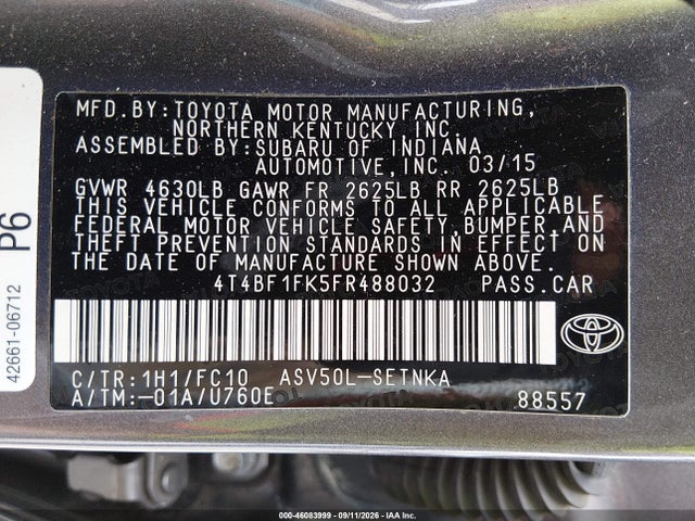 Toyota CAMRY LE 2015 4T4BF1FK5FR488032 Image 9