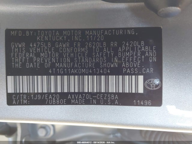 4T1G11AK0MU413404 Toyota CAMRY SE
