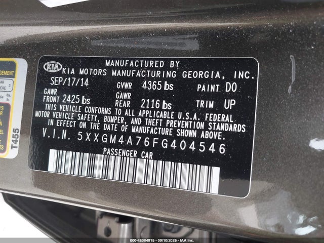 Продаж на аукціоні авто 2015 Kia Optima Lx, vin: 5XXGM4A76FG404546, номер лоту: 46084015