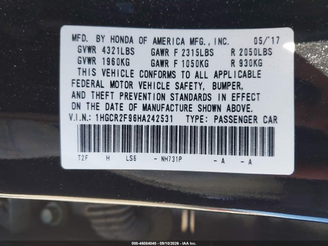 Honda Accord Ex-l 2017 1HGCR2F96HA242531 Image 9