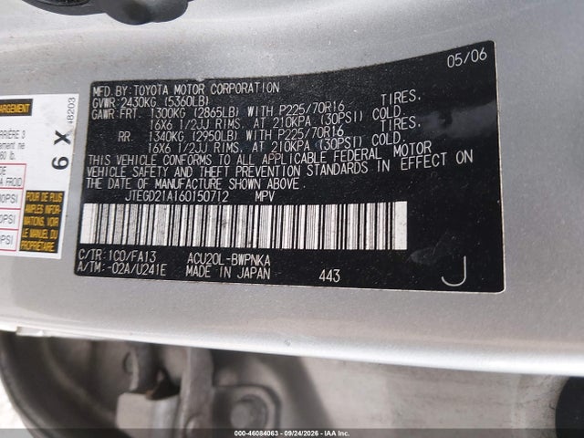 46084063 :رقم المزاد ، JTEGD21A160150712 vin ، 2006 Toyota Highlander مزاد بيع