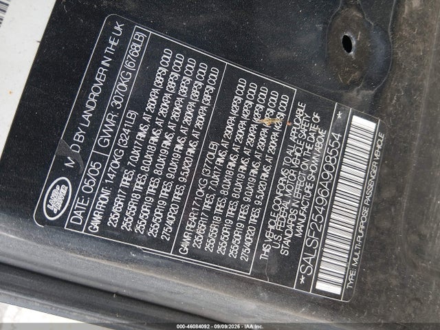 46084092 :رقم المزاد ، SALSF25496A908554 vin ، 2006 Land Rover Range Rover Sport Hse مزاد بيع
