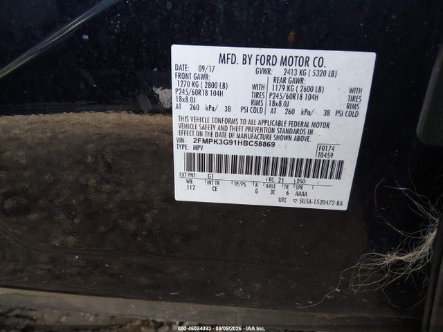 Aukcja sprzedaży 2017 Ford Edge Se, vin: 2FMPK3G91HBC58869, numer aukcji: 46084093