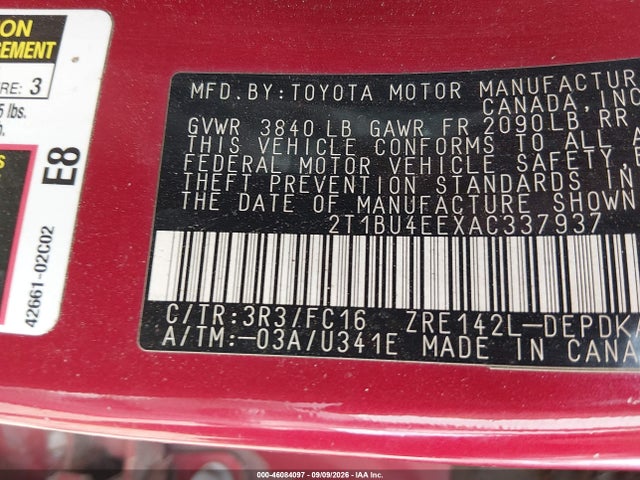Aukcja sprzedaży 2010 Toyota Corolla Le, vin: 2T1BU4EEXAC337937, numer aukcji: 46084097