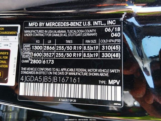 Aukcja sprzedaży 2018 Mercedes-benz Gle 350, vin: 4JGDA5JB5JB167161, numer aukcji: 46084113