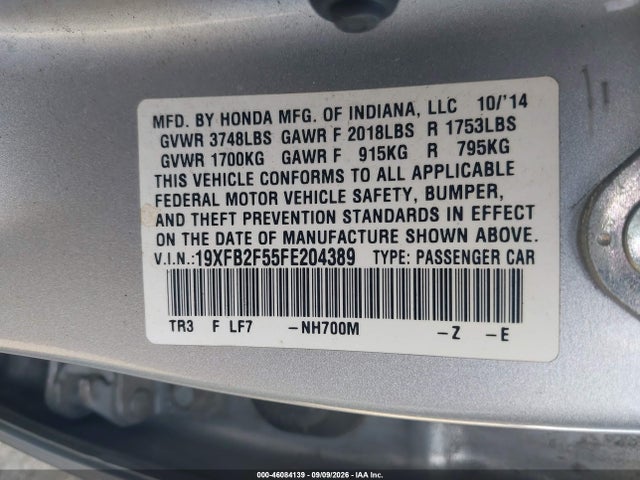 Продаж на аукціоні авто 2015 Honda Civic Lx, vin: 19XFB2F55FE204389, номер лоту: 46084139