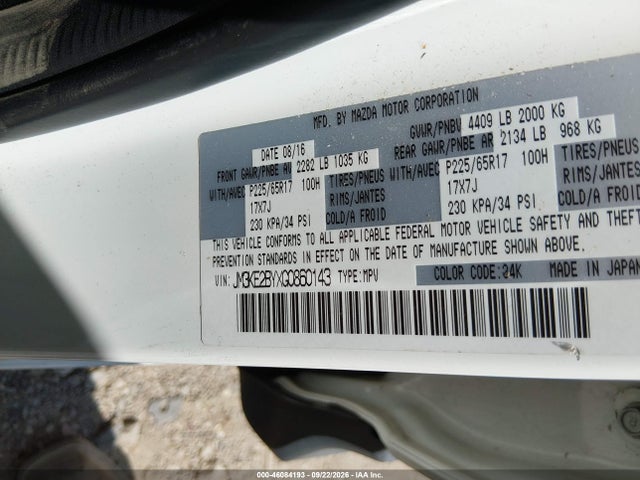 46084193 :رقم المزاد ، JM3KE2BYXG0860143 vin ، 2016 Mazda Cx-5 Sport مزاد بيع