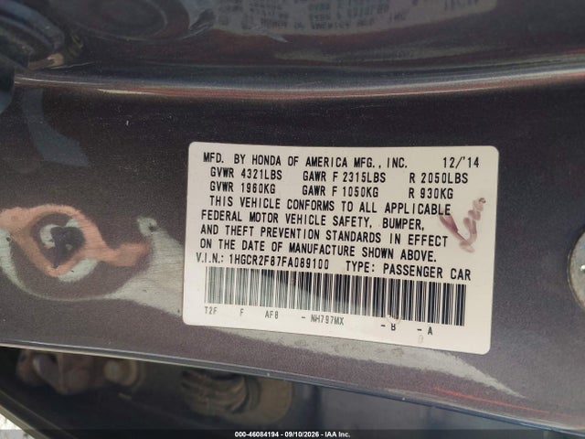 46084194 :رقم المزاد ، 1HGCR2F87FA089100 vin ، 2015 Honda Accord Ex-l مزاد بيع