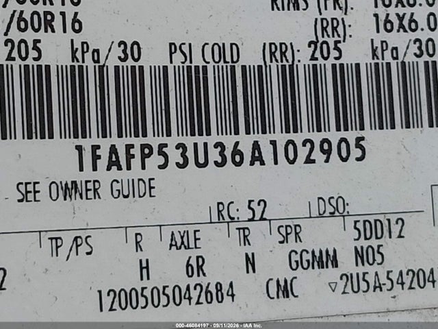 46084197 :رقم المزاد ، 1FAFP53U36A102905 vin ، 2006 Ford Taurus Se مزاد بيع