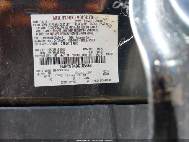 Продажа на аукционе авто 2013 Ford Taurus Limited, vin: 1FAHP2F84DG185468, номер лота: 46084207