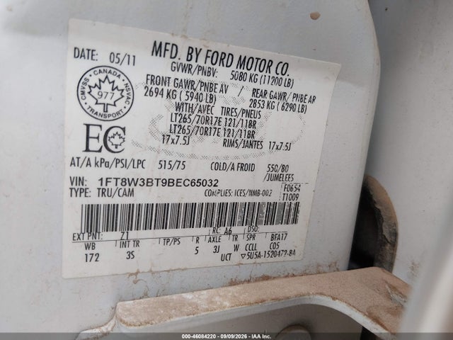 46084220 :رقم المزاد ، 1FT8W3BT9BEC65032 vin ، 2011 Ford F-350 Xlt مزاد بيع