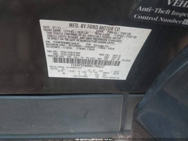 Aukcja sprzedaży 2011 Ford Taurus Sel, vin: 1FAHP2EW8BG190637, numer aukcji: 46084224