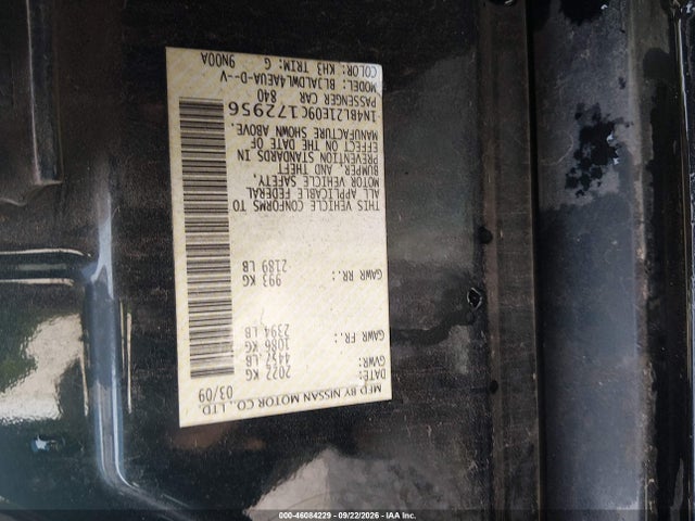 Продаж на аукціоні авто 2009 Nissan Altima 3.5 Se, vin: 1N4BL21E09C172956, номер лоту: 46084229