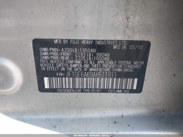 Продаж на аукціоні авто 2010 Subaru Impreza 2.5i, vin: JF1GE6A69AH511933, номер лоту: 46084249