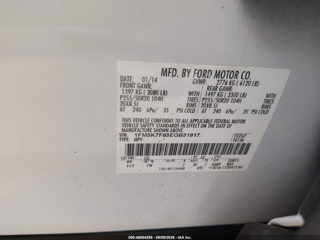 46084289 :رقم المزاد ، 1FM5K7F85EGB51917 vin ، 2014 Ford Explorer Limited مزاد بيع