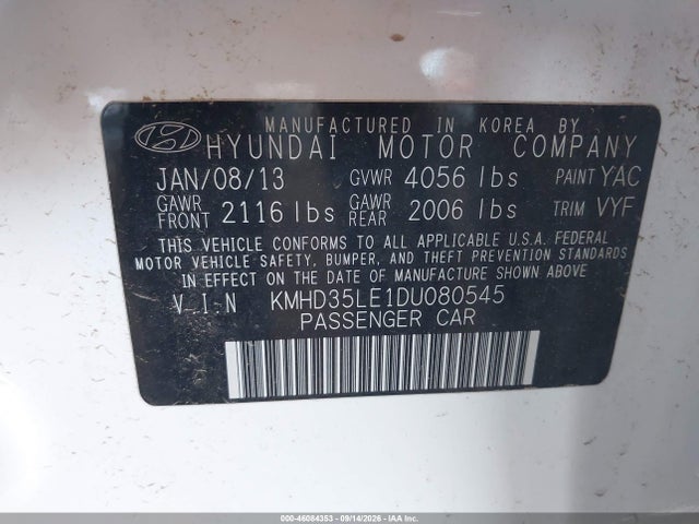 Aukcja sprzedaży 2013 Hyundai Elantra Gt, vin: KMHD35LE1DU080545, numer aukcji: 46084353