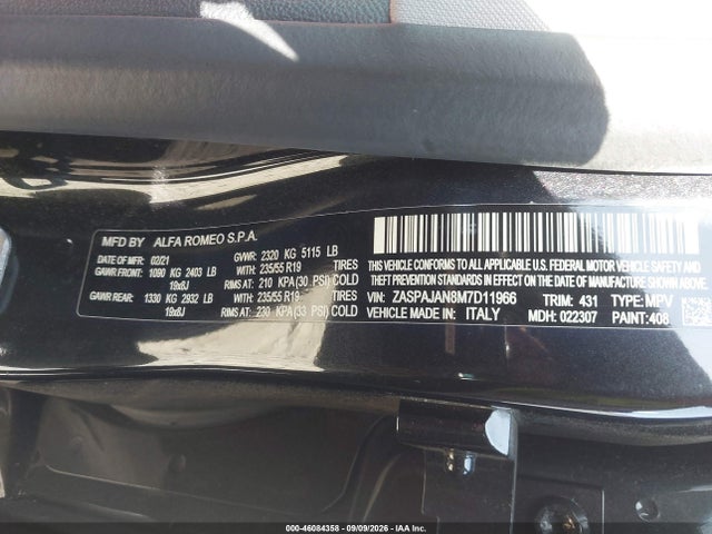 Aukcja sprzedaży 2021 Alfa Romeo Stelvio Rwd, vin: ZASPAJAN8M7D11966, numer aukcji: 46084358