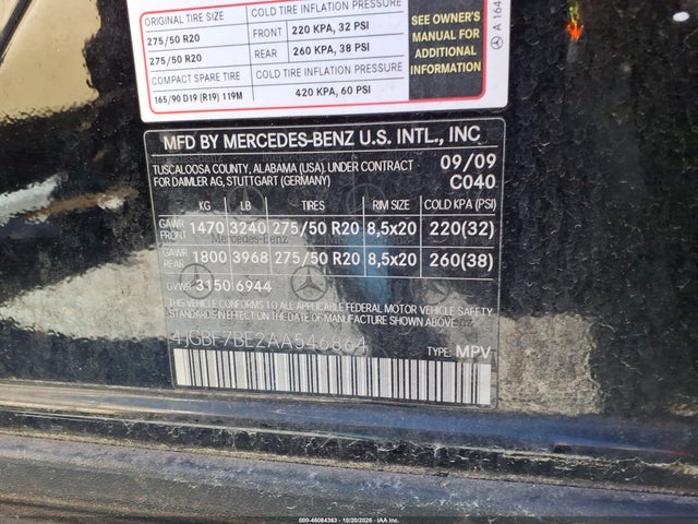 2010 Mercedes-benz Gl 450 4matic მანქანა იყიდება აუქციონზე, vin: 4JGBF7BE2AA546864, აუქციონის ნომერი: 46084363