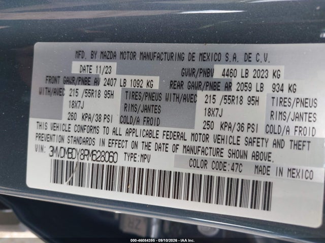 46084395 :رقم المزاد ، 3MVDMBDY8RM628060 vin ، 2024 Mazda Cx-30 2.5 Turbo Premium Package مزاد بيع