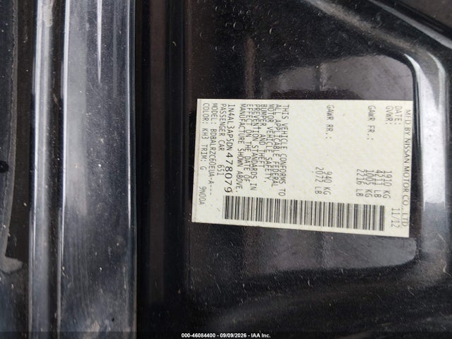 Aukcja sprzedaży 2013 Nissan Altima 2.5 S, vin: 1N4AL3AP5DN478079, numer aukcji: 46084400