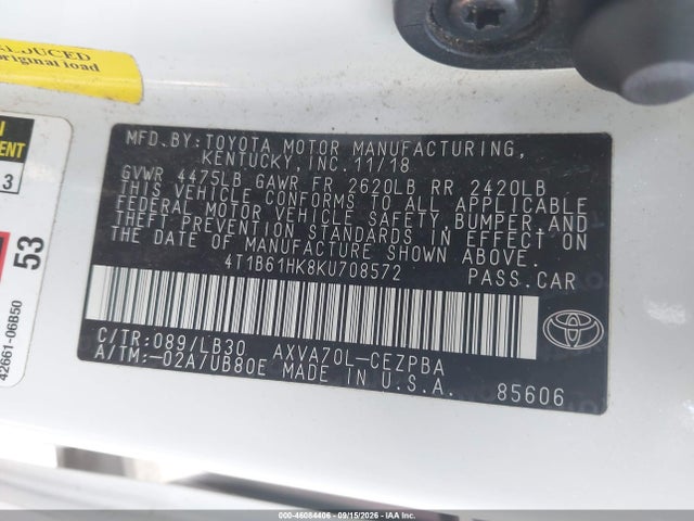 Продаж на аукціоні авто 2019 Toyota Camry Xse, vin: 4T1B61HK8KU708572, номер лоту: 46084406