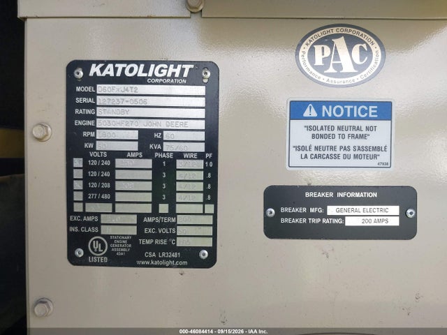 46084414 :رقم المزاد ، 1Z9BU16276M026023 vin ، 2006 Trai Katolight 60kw مزاد بيع