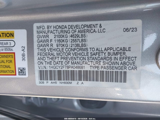 1HGCY2F78PA048681 Honda Accord Hybrid Sport-l