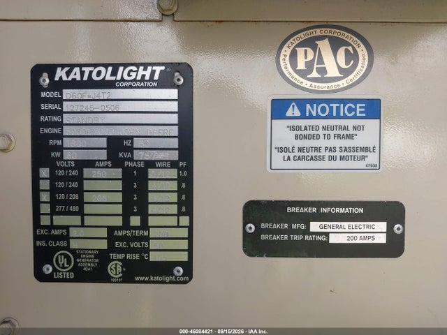 Aukcja sprzedaży 2006 Trai Katolight 60kw, vin: 1Z9BU16206M026039, numer aukcji: 46084421