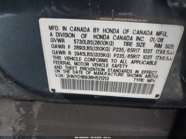 Продаж на аукціоні авто 2006 Acura Mdx, vin: 2HNYD18936H521213, номер лоту: 46084430