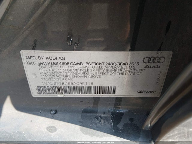2009 Audi A4 2.0t Premium მანქანა იყიდება აუქციონზე, vin: WAUSF78K59A095116, აუქციონის ნომერი: 46084467