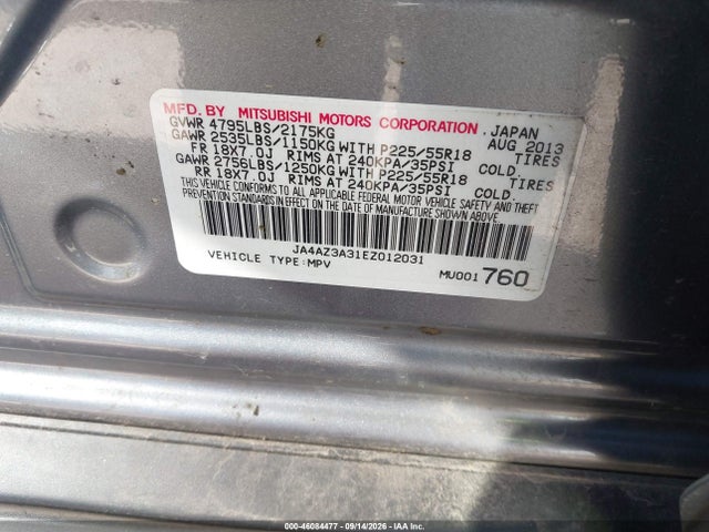 Aukcja sprzedaży 2014 Mitsubishi Outlander Se, vin: JA4AZ3A31EZ012031, numer aukcji: 46084477