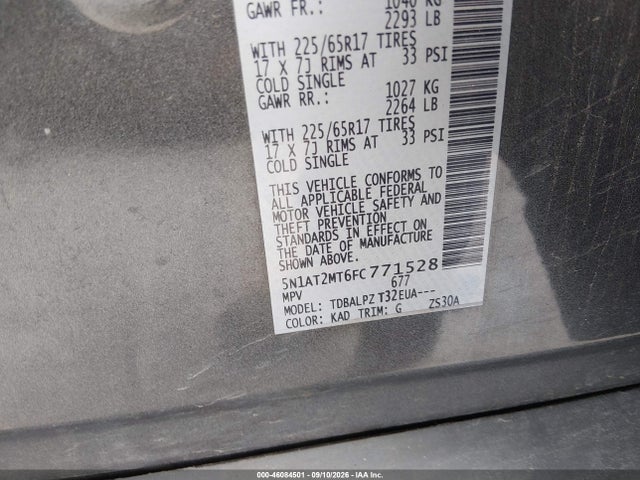 2015 Nissan Rogue S მანქანა იყიდება აუქციონზე, vin: 5N1AT2MT6FC771528, აუქციონის ნომერი: 46084501