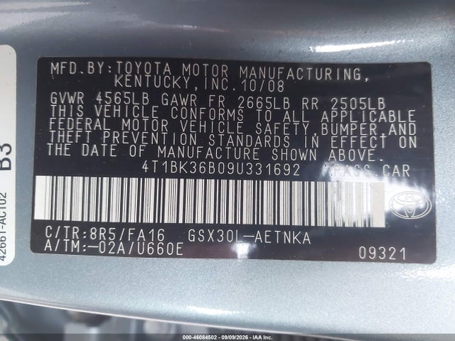 Aukcja sprzedaży 2009 Toyota Avalon Xl, vin: 4T1BK36B09U331692, numer aukcji: 46084502