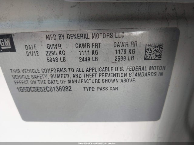 2012 Cadillac Cts Standard მანქანა იყიდება აუქციონზე, vin: 1G6DC5E52C0136082, აუქციონის ნომერი: 46084506