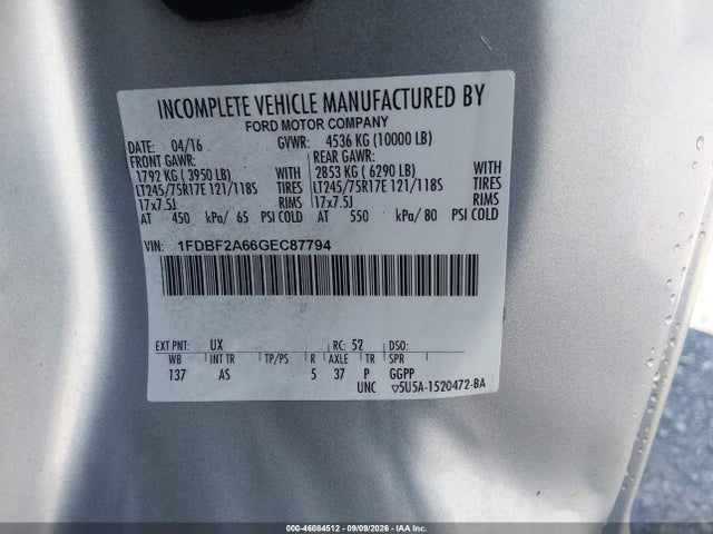 Продажа на аукционе авто 2016 Ford F-250 Xl, vin: 1FDBF2A66GEC87794, номер лота: 46084512
