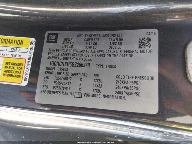Aukcja sprzedaży 2016 Chevrolet Silverado 1500 Wt, vin: 1GCNCNEH6GZ266248, numer aukcji: 46084534
