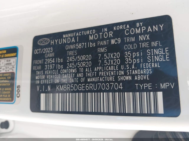 2024 Hyundai Palisade Limited მანქანა იყიდება აუქციონზე, vin: KM8R5DGE6RU703704, აუქციონის ნომერი: 46084577