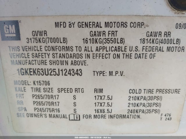 Продаж на аукціоні авто 2005 Gmc Yukon Denali, vin: 1GKEK63U25J124343, номер лоту: 46084593