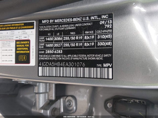 Продажа на аукционе авто 2014 Mercedes-benz Ml 350 4matic, vin: 4JGDA5HB4EA301076, номер лота: 46084596