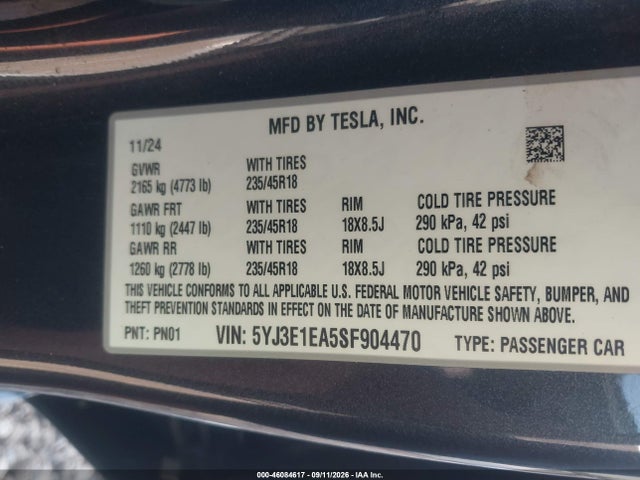 5YJ3E1EA5SF904470 Tesla Model 3 Long Range Rear-wheel Drive/standard Rear-wheel Drive